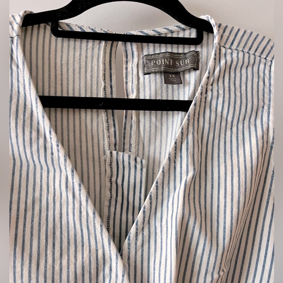 Point Sur Wide-Leg Tailored Jumpsuit in Denim Railroad Stripe size 14 - Picture 4 of 5